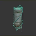 Rusty Cylindrical Industrial Tank with Blue Hose and Metal Stand