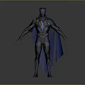 Sci Fi Game Movie Character In Black Armor With Blue Cape And Glowing Patterns