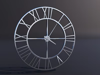 Silver Circular Clock With Roman Numeral Markers And Minimalist Metal Frame Design 3d model