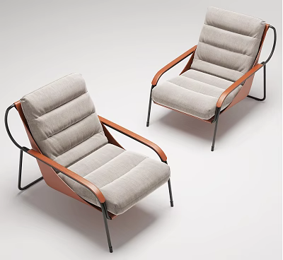 Modern Light Gray Accent Chairs With Brown Leather Armrests And Black Metal Legs 3d model