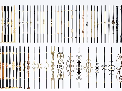 Various Ornate And Simple Metal Railings With Decorative Patterns And Styles 3d model
