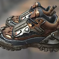 Outdoor Shoes With Brown And Gray Color Metal Accents Thick Sole And Zipper Details