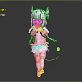 Anime Game Character With White Long Hair Horns Pink Coat And Cat Tail