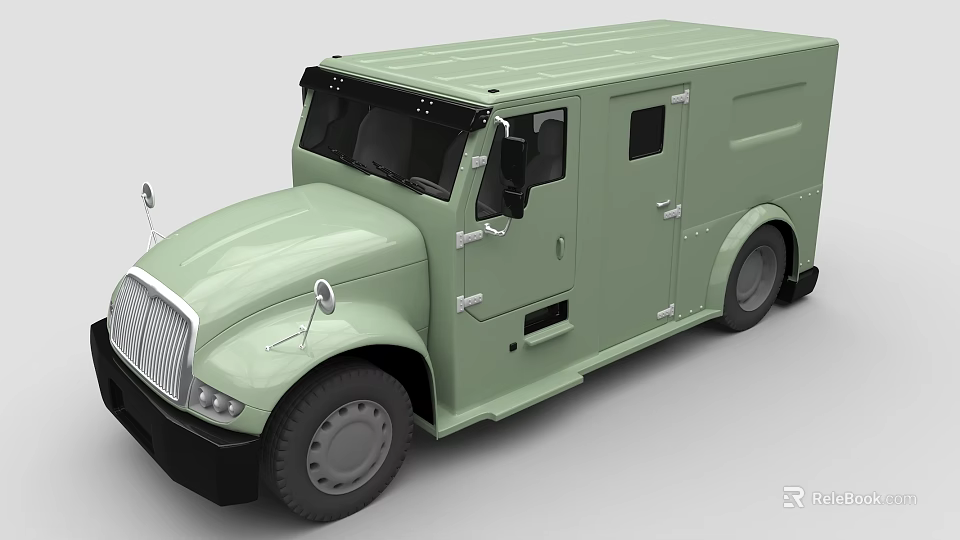 Light Green Box Truck With Single Cab Design Side Doors And Cargo Body 3d model 