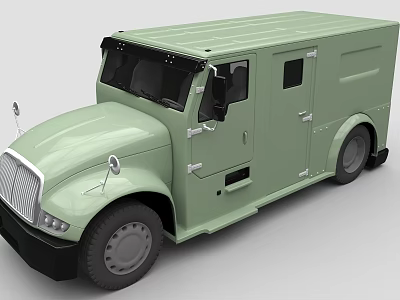 Light Green Box Truck With Single Cab Design Side Doors And Cargo Body 3d model