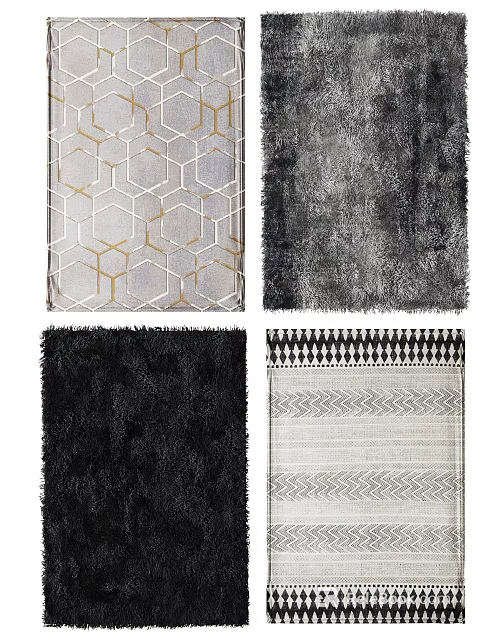Modern Square Rugs With Hexagonal Patterns Shaggy Textures And Striped Designs 3d model