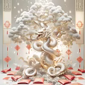 Chinese Traditional Golden Dragon Ornament With Pine Tree Red Lanterns And Fortune Characters