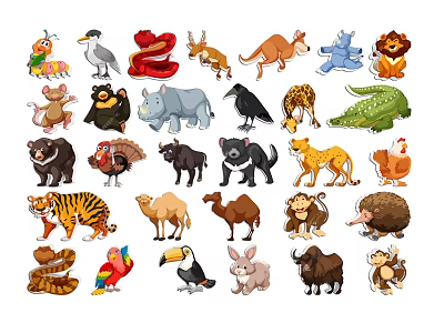 Cute Colorful Cartoon Animal Characters With Lions Tigers And Various Creatures 3d model