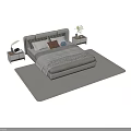 Double Bed Modern Bedroom Interior with Bedside Tables Pillows and Soft Rug 3d model