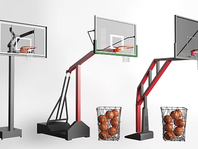 Basketball Court Featuring Multiple Design Hoops And Storage Baskets With Basketballs 3d model