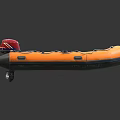 Orange Inflatable Boat With Red Motor Gray Floorboard And Black Pointed Ends 3d model