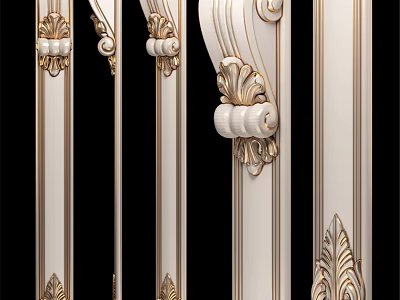 Ornate White And Gold Decorative Architectural Components With Scroll And Floral Carvings 3d model