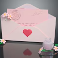Decorative Ornament Set with Envelope Card Pink Flowers Heart and Glass Jar