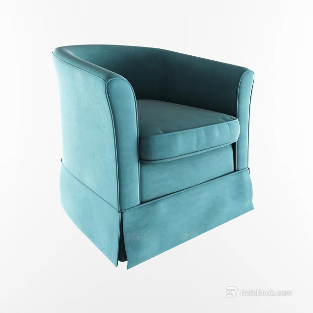 Elegant Modern Turquoise Upholstered Single Sofa With Armrest And Skirted Base 3d model