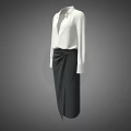 Stylish White Collared Shirt With Long Sleeves And Dark Knotted Skirt Outfit
