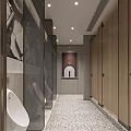 Public Restroom Interior Design With Modern Stalls Urinals Green Plant Wall And Butterfly Light