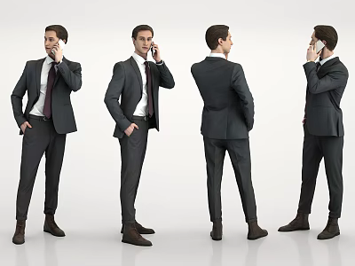 Man in Business Suit Talking on Mobile Phone from Four Different Angles 3d model