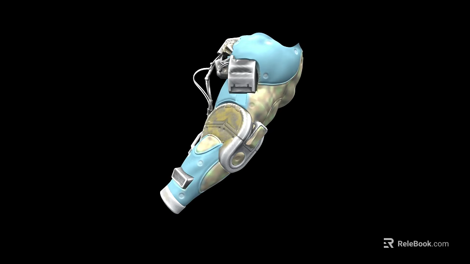 Industrial Equipment Blue Mechanical Prosthetic With Metal Components And Connecting Wires 3d model 