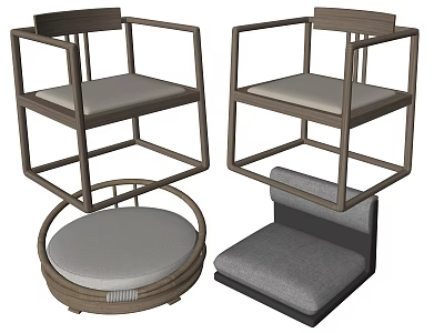 Modern Single Chair Designs with Wooden Frame and Comfortable Gray Cushion 3d model