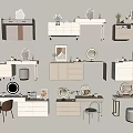 Modern Minimalist Dressing Table Interior Design With White Drawers Round Mirror And Stool