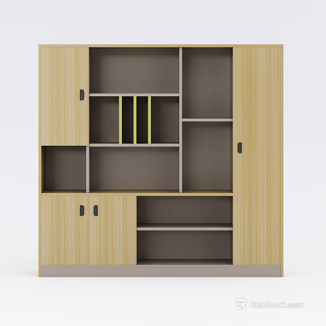 Wooden Storage Cabinet with Multiple Compartments and Functional Doors for Home Organization 3d model 