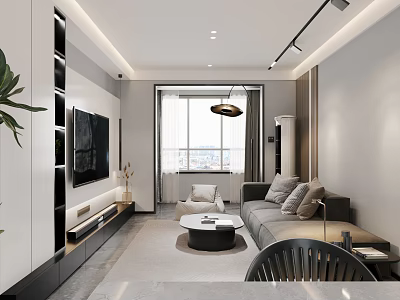 Modern Living and Dining Room Interior With Sofa TV Wall Coffee Table And Chandelier 3d model