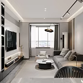Modern Living and Dining Room Interior With Sofa TV Wall Coffee Table And Chandelier