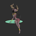 Fierce Female Game Character With Horns Tail And Yellow Accessories Sitting On Green Platform