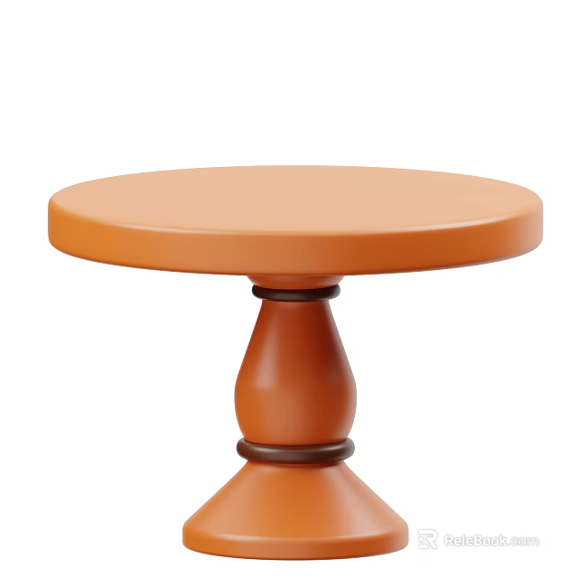 Elegant Orange Round Wooden Dining Table With Decorative Pedestal Base Design 3d model