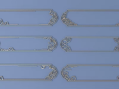 Elegant Traditional Carved Decorative Strips with Intricate Patterns on Blue Background 3d model