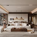 Quiet Chinese and Ancient Style Restaurant Sofa Tea Table Dining Table and Chair Chandelier 3d model