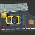 Detailed Yellow Bulldozer Miniature Model Scene With Road Traffic Cones And Street Lamp