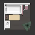 Bathroom Interior With Pink Walls And White Tiles Vanity Mirror Bathtub Toilet And Potted Plant