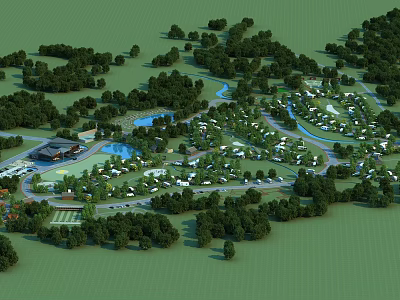 Scenic Park Landscape With Dense Trees Lush Green Lawns Small Lake And Winding Paths 3d model