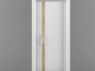Modern Swing Door With White Frame Transparent Glass Wooden Strip And Silver Handle 3d model