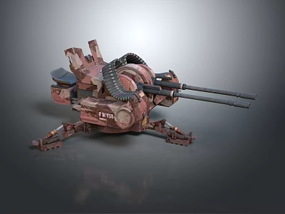 Rustic Brown Mechanical Weapon With Double Barrel Cannon Tracked Base And Industrial Design 3d model