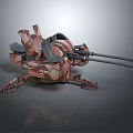 Rustic Brown Mechanical Weapon With Double Barrel Cannon Tracked Base And Industrial Design