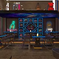 Modern Bar Interior With Neon Lights Large Screen And Stylish Seating 3d model