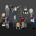 Mannequins In Various Poses Wearing Different Outfits With Accessories And Props