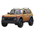 Orange LADA 4x4 BRONTO SUV With Large Tires Black Wheel Arches Front Side Rear Views