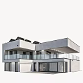 Modern Detached Villa Exterior With Solar Panels Large Glass Windows And Balcony