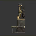 Ornate Throne Inspired Decorative Fireplace With Flames Golden Accents And Side Columns