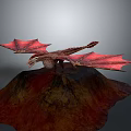 Red Dragon Game Movie Character With Large Wings Standing On Rocky Surface