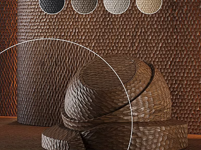Brown Components with Textured Surface Stacked Design and Honeycomb Wall Background Featuring Color Swatches Above 3d model