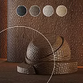 Brown Components with Textured Surface Stacked Design and Honeycomb Wall Background Featuring Color Swatches Above