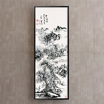 Chinese landscape painting black and white porch landscape 3d model