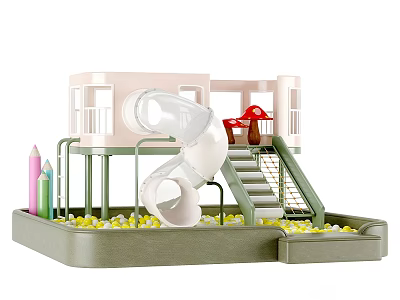 Colorful Kids Play Equipment with Slide Stairs Mushroom Decor and Ball Pit 3d model