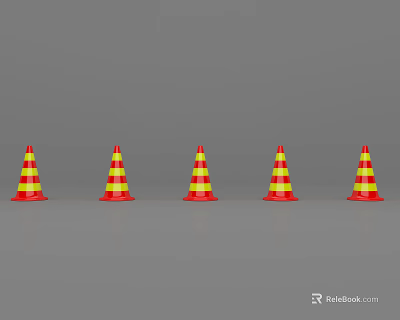 Road Facilities Featuring Red And Yellow Striped Traffic Cones Arranged In Row 3d model 