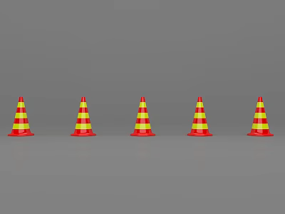 Road Facilities Featuring Red And Yellow Striped Traffic Cones Arranged In Row 3d model