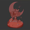 3D Animal Figure Inside Decorative Lantern With Mountain Base And Moon Background